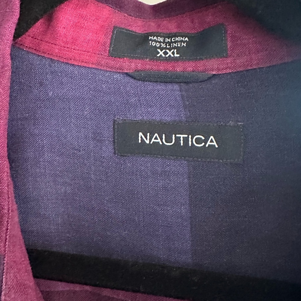 Nautica Purple Casual Button Down Shirt Color Block Design - Picture 2 of 4